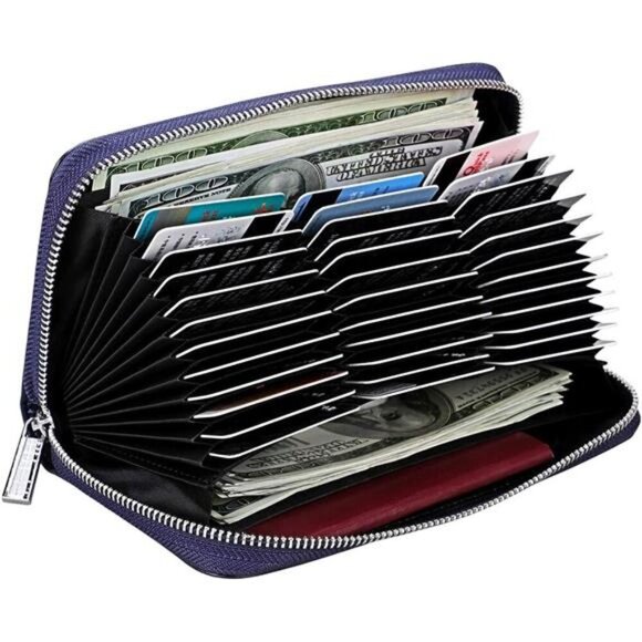 36 Slots RFID Blocking Card Holder Large Long Leather Zipper Organizer Accordion - Picture 3 of 7